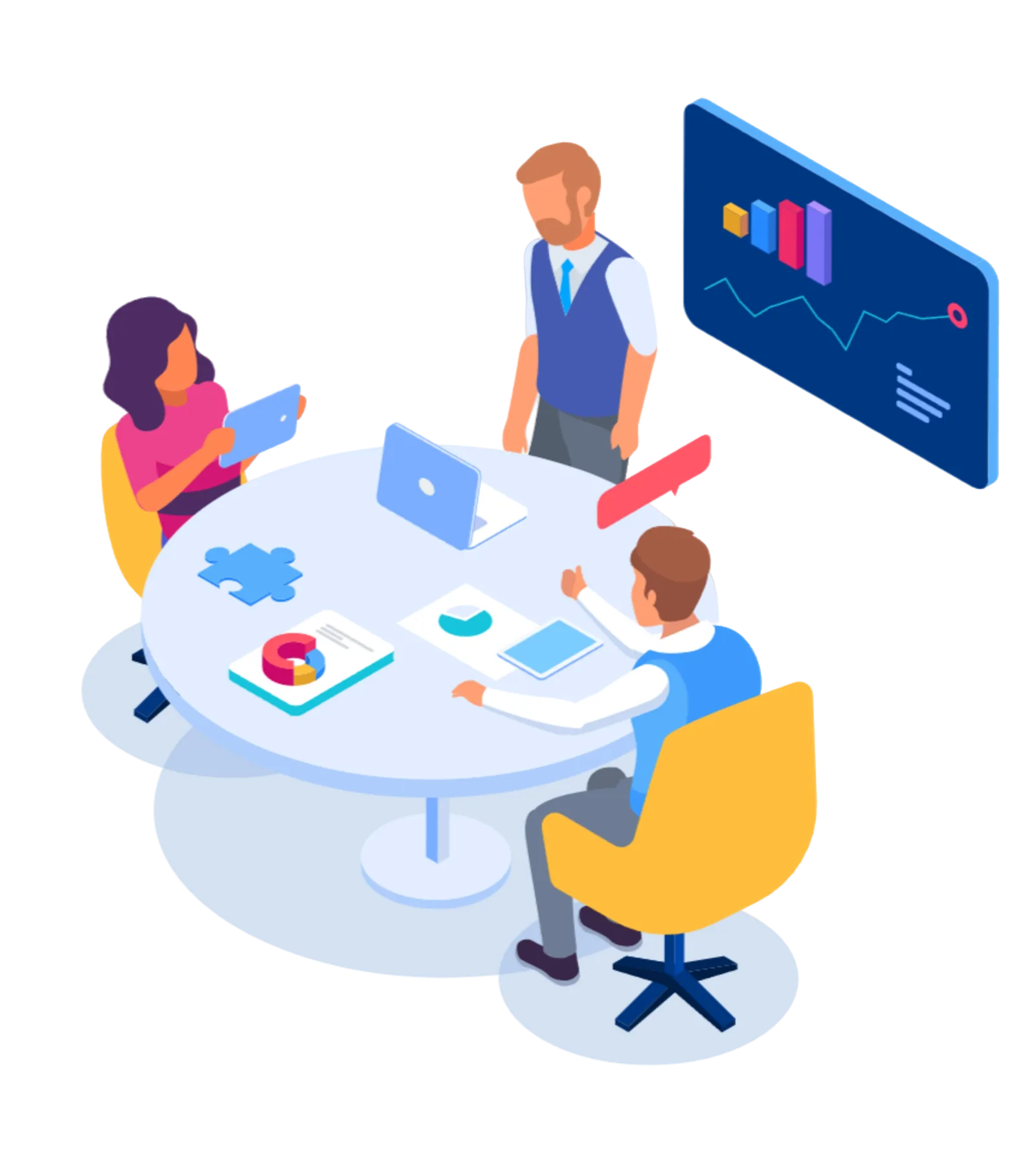 Illustration of a team building an app together